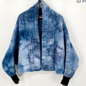 Blue tie dye quilted Bomber Jacket